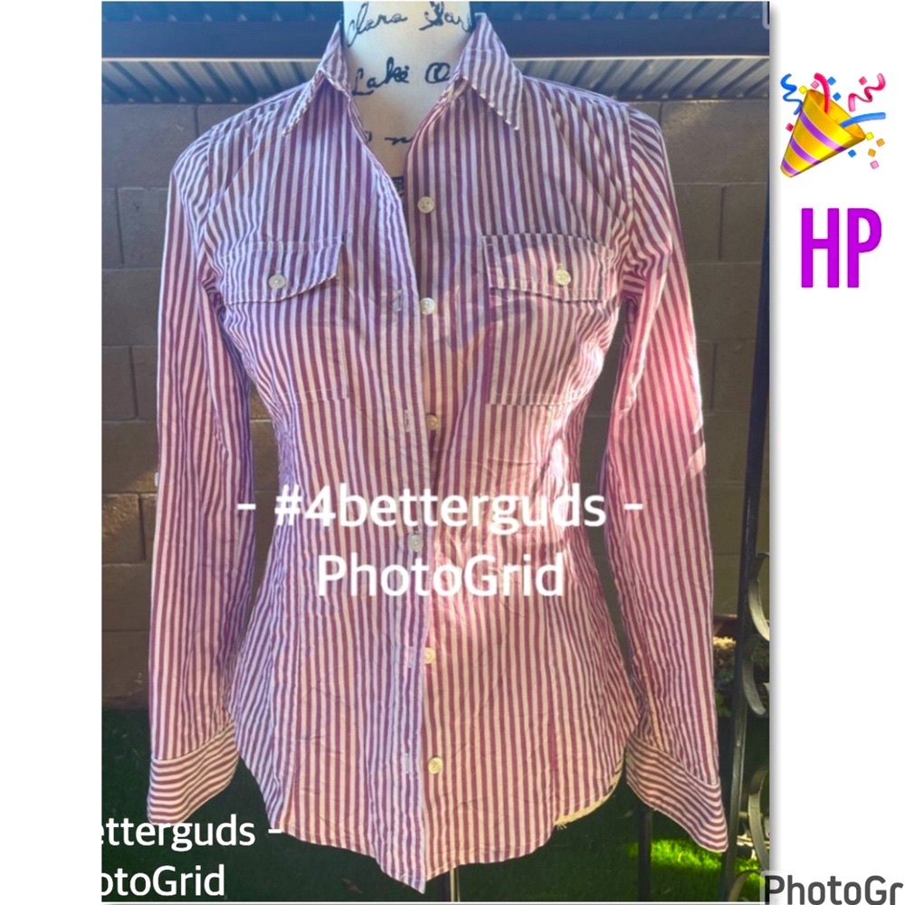 New Michael - M Kors Button Down Long Sleeve Purple & White Stripe Blouse XS